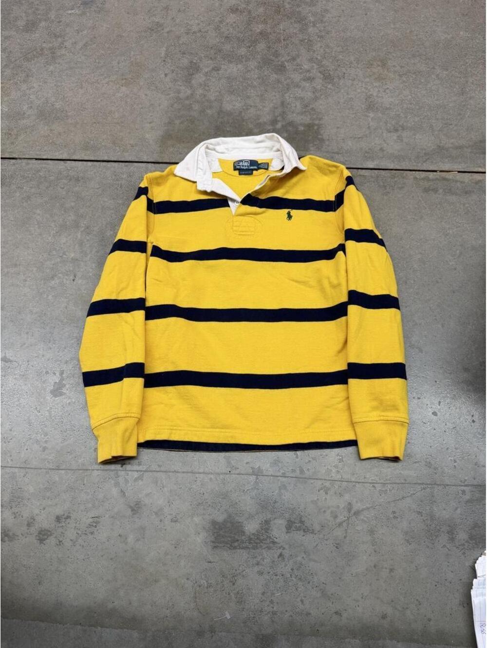 vintage polo ralph lauren yellow and navy striped rugby polo shirt size small